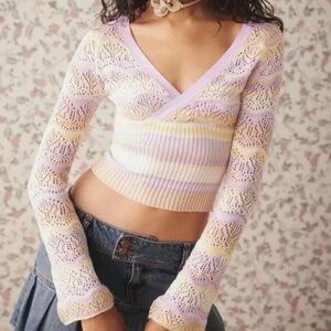 Kimchi Blue NWT XS Urban Outfitters Crochet Knit Babydoll Sweater Pastel